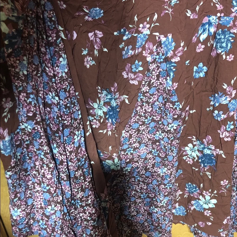 Free People Prairie Punk Brown mauve Floral 3/4 sleeve button front S M L - Picture 8 of 9